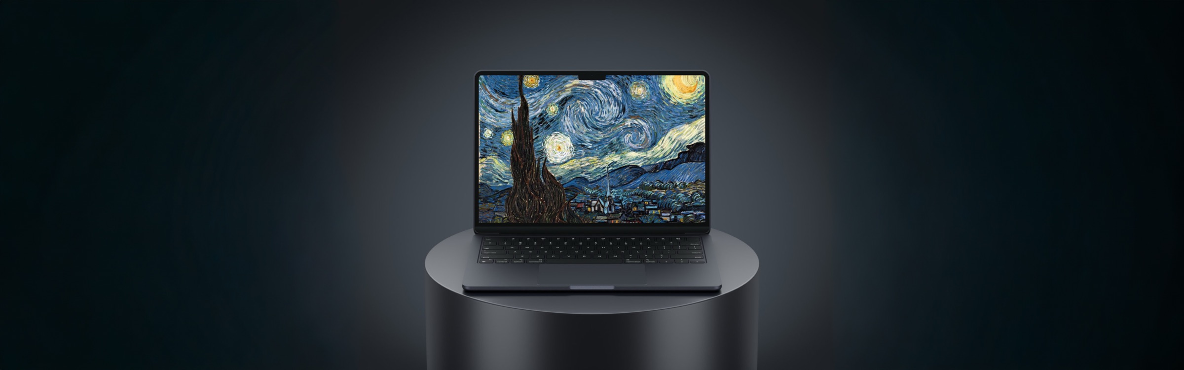 MacBook mit Van Goghs Sternennacht auf dem Bildschirm, als Sinnbild für sofortige Wiedererkennung