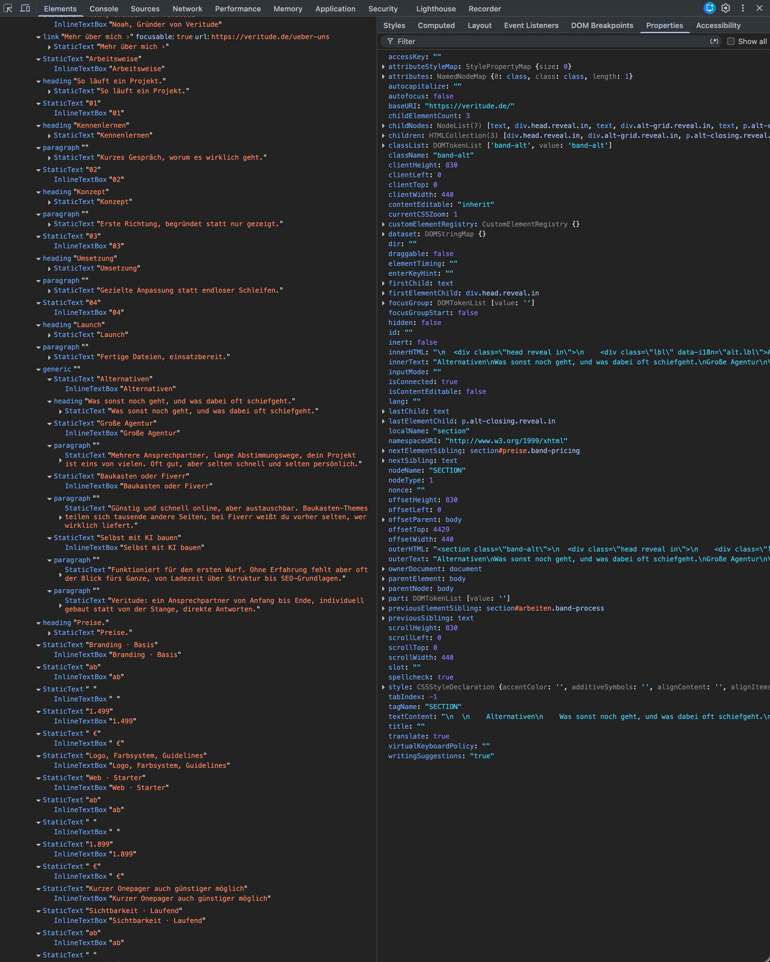 Code-Kontrolle einer Website in den Browser-Entwicklertools